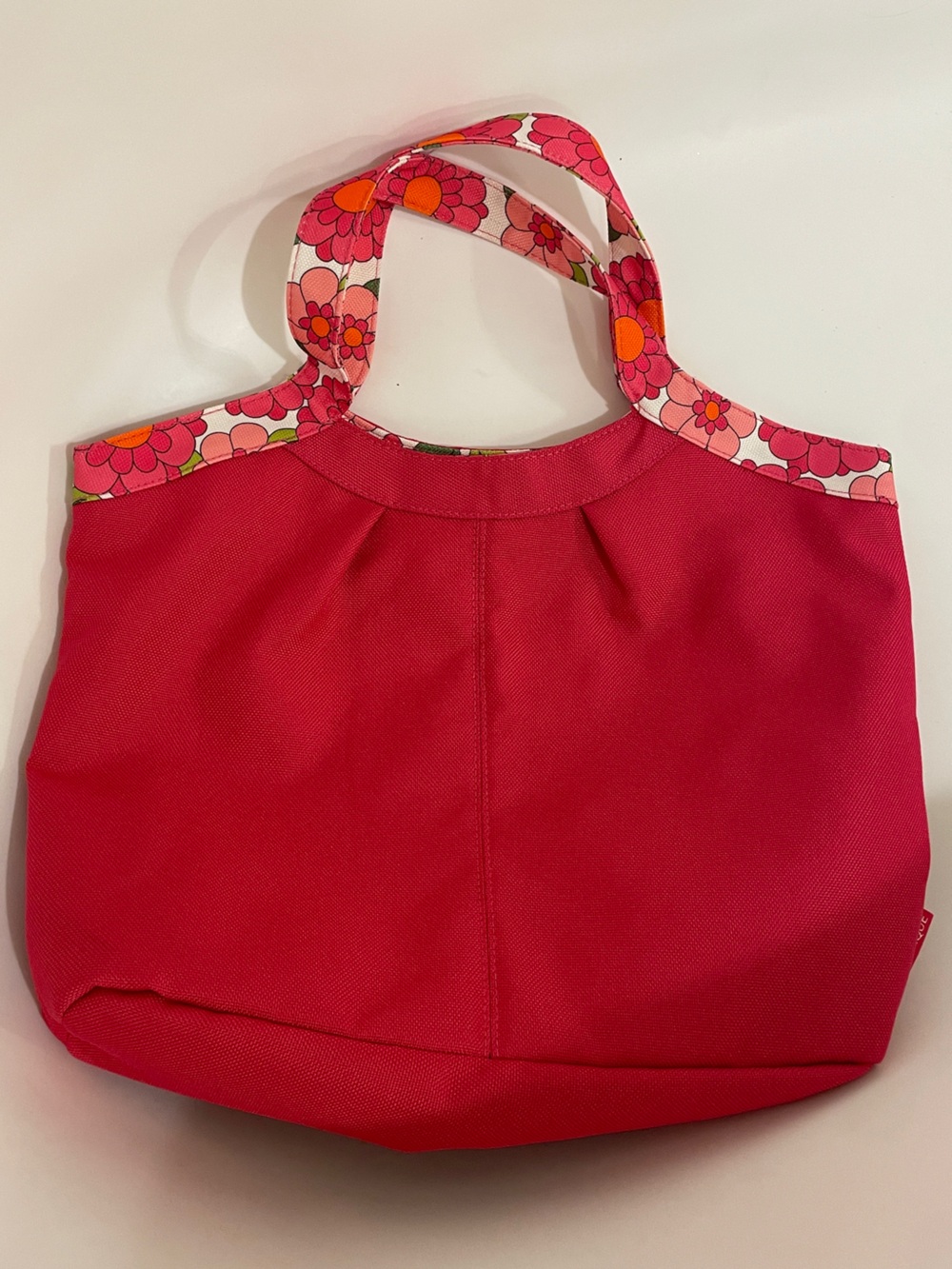 Clinique Pink Poppy Red Tote with Floral Trim Handles